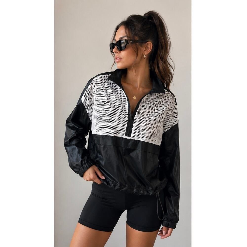 KORAL Black & White Mesh Panel Windbreaker Jacket  Small